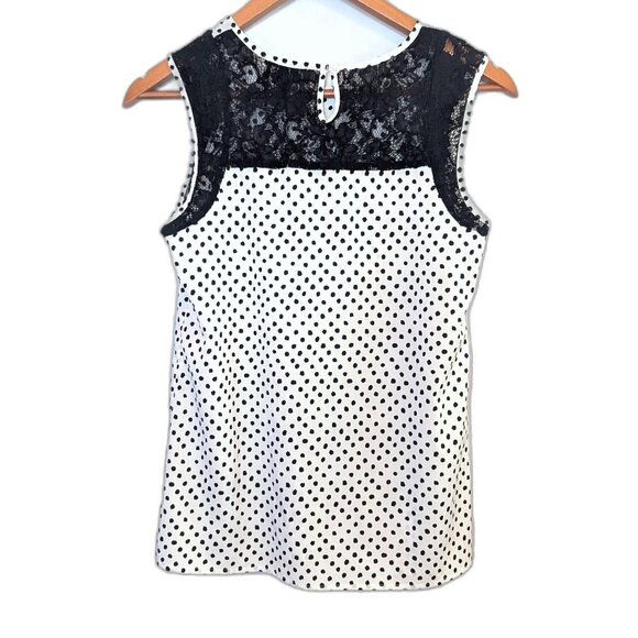 LOFT | Sleeveless Polka Dot & Lace Baby Doll Tank Blouse Black & White | Size XS - Picture 3 of 8